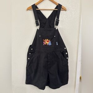 Disney Winnie Vintage the Pooh Embroidered Black Denim Shortalls Overalls 90s